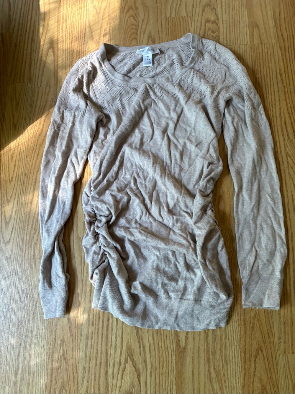 Motherhood Beige and Olive Green Ruched Side Long Sleeve Maternity Top